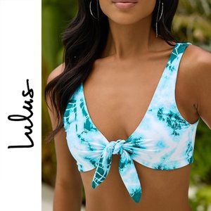 Lulus Sandy Dandy Blue Tie-Dye Tie-Front Bikini Top